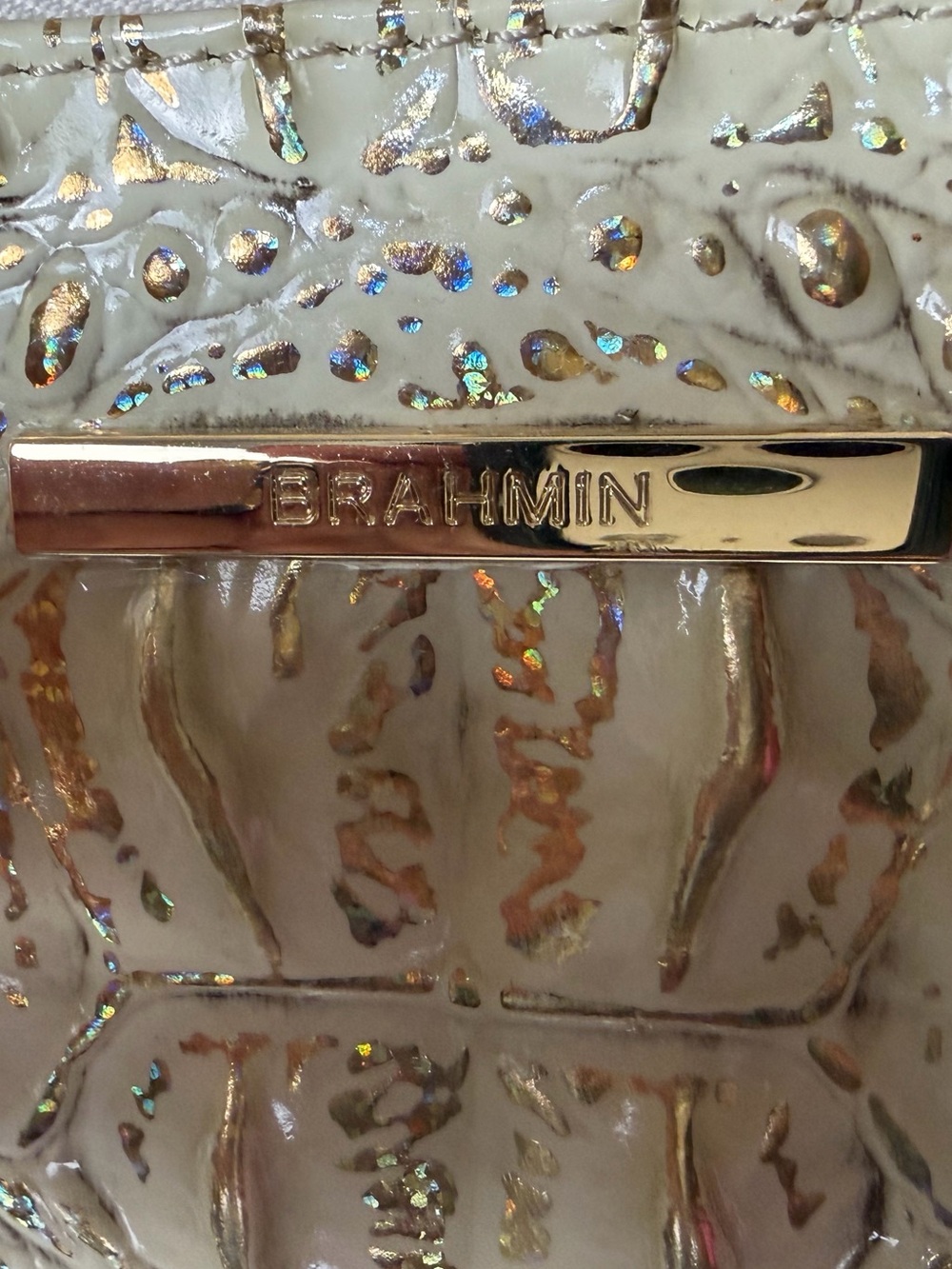 NWT Brahmin Caroline Satchel in champagne gold hologram with matching wallet. - Picture 6 of 15